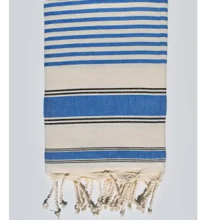 Telo mare ziwane bianco crema, nero e blu Fouta Tunisia - 1