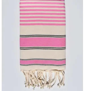 Telo mare ziwane bianco crema, nero e rosa Fouta Tunisia - 1