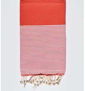 Fouta nido d'ape ocra rosso Fouta Tunisia - 1