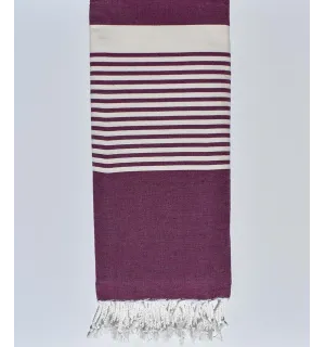 Grande fouta viola con strisce bianco crema  - 1
