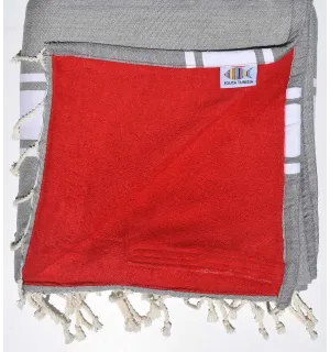 Fouta spugna grigio e rosso  - 1