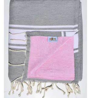 Telo mare in spugna grigio e rosa Fouta Tunisia - 1