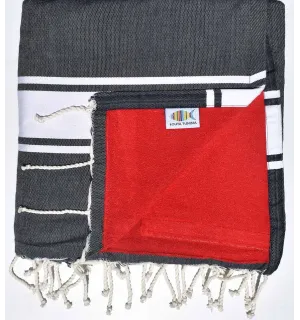 Telo mare spugna blu scuro e rosso Fouta Tunisia - 1