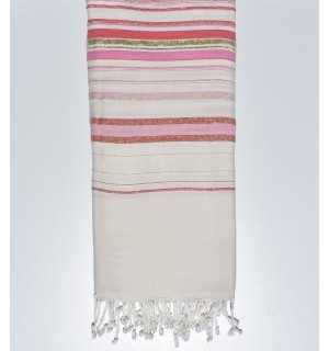 Grande fouta fadhila bianco crema chiaro e rosa cremisi Fouta Tunisia - 1 2