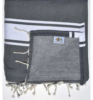 Telo mare grigio medio foderato in spugna grigio Fouta Tunisia - 1