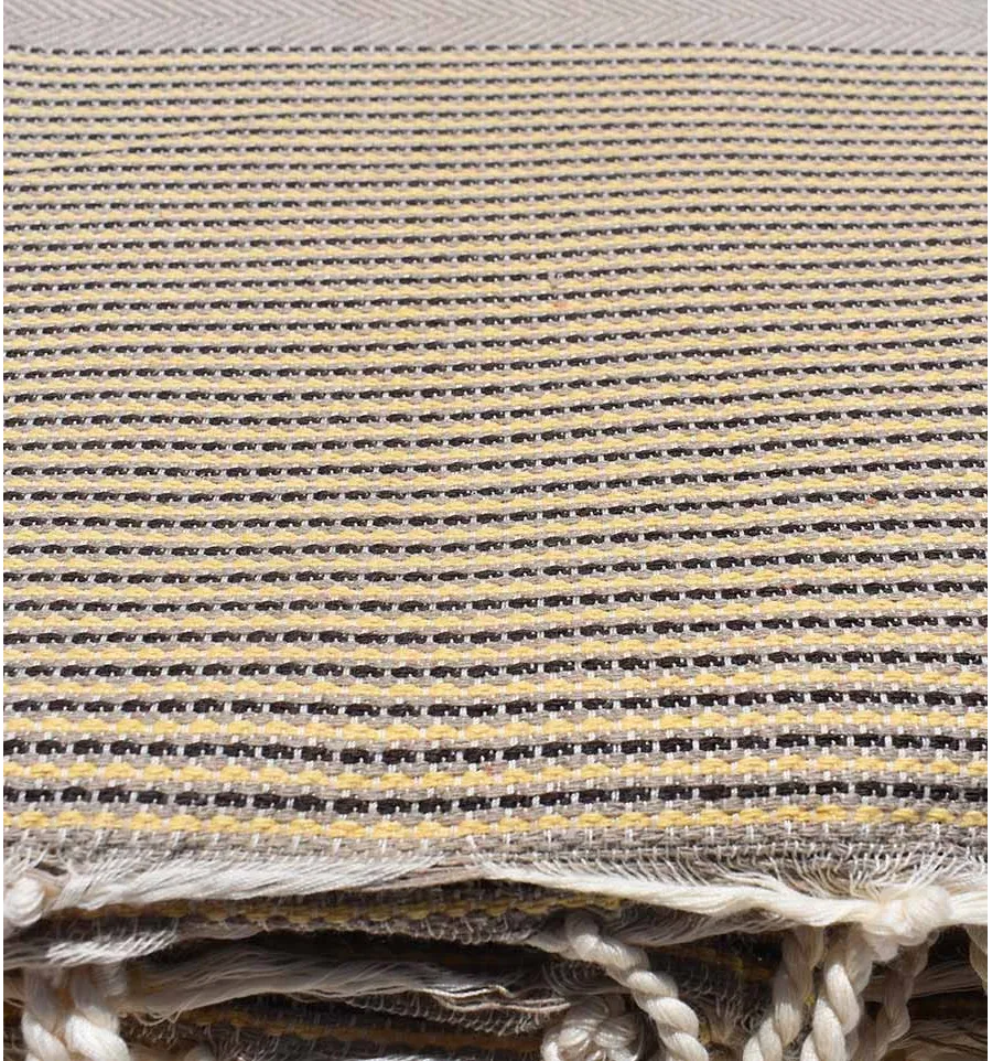 jeté beige foncé rayée jaune et marron  - 3