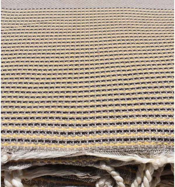 jeté beige foncé rayée jaune et marron  - 3