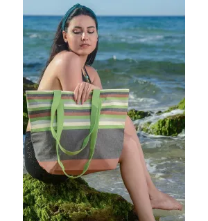 Borsa da spiaggia 5 colori Senois, grigio antracite, verde, ecru chiaro e grigio Fouta Tunisia - 1