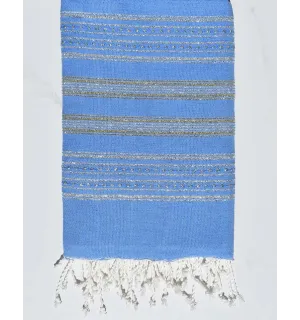 Telo mare piatta blu con lurex argento e oro Fouta Tunisia - 1