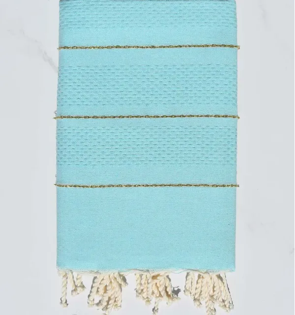 Fouta nido d'ape azzurro verde con lurex  - 1