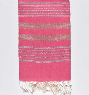 Telo mare rosa fucsia con lurex argento e oro Fouta Tunisia - 2