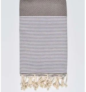 Fouta nido d'ape taupe strisce bianche Fouta Tunisia - 1
