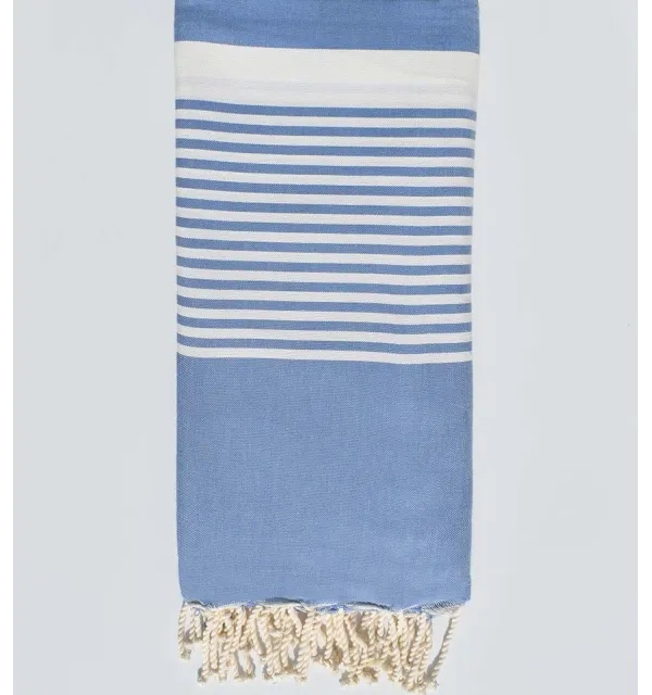 Grande fouta blu con strisce bianche  - 1