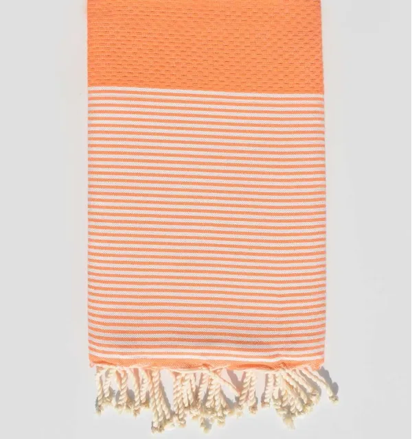 FOUTA NID D'ABEILLE vert pistache rayée rouge  - 2