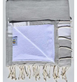 telo mare,raddoppiato spugna greige e bianco  - 1