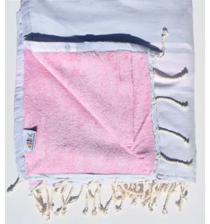 Fouta spugna blu molto chiaro e rosa Fouta Tunisia - 1