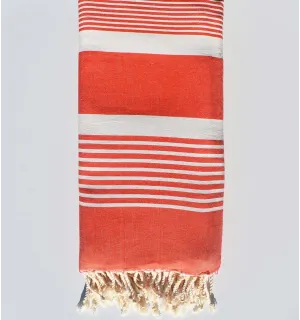 Telo mare grande piatto rosso con strisce bianche Fouta Tunisia - 1