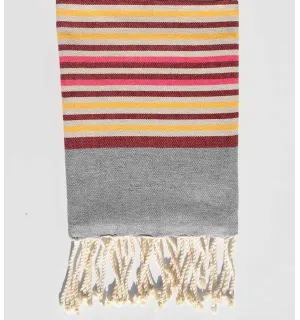 Telo mare per bambini grigio, beige, giallo, rosa e rosso bordeaux Fouta Tunisia - 1