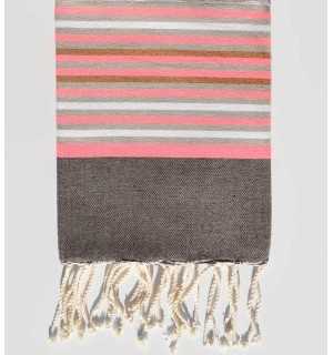 Telo mare per bambini tortora, rosa neon e bianco Fouta Tunisia - 1