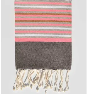 Telo mare per bambini tortora, rosa neon e bianco Fouta Tunisia - 1