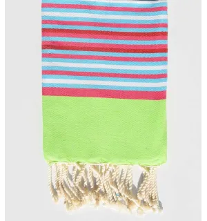 Telo mare per bambini verde neon, rosa, celeste e bianco Fouta Tunisia - 1