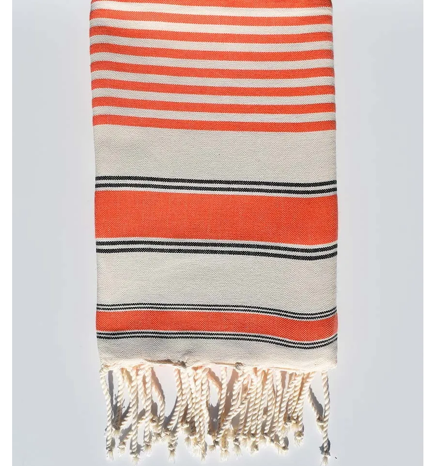 Telo mare crema bianco, arancio e nero Fouta Tunisia - 3