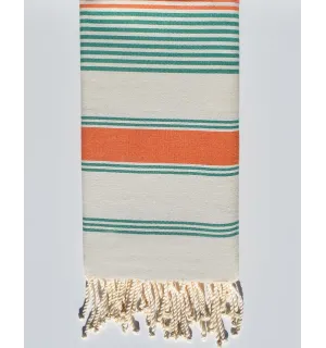 Telo mare Dina bianco crema, arancio e verde Fouta Tunisia - 1