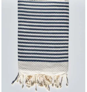 Fouta nido d'ape con strisce blu oltremare continue  - 1
