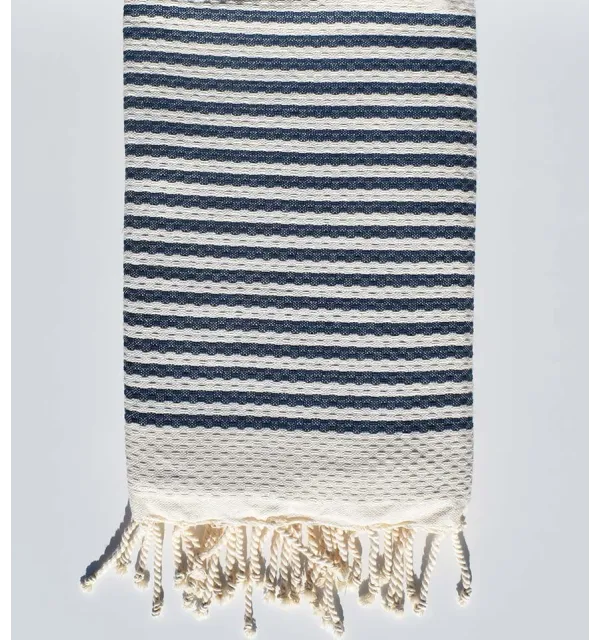 Fouta nido d'ape con strisce blu oltremare continue  - 1