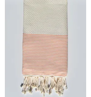 Telo mare bianco crema nido d'ape e nasturzio Fouta Tunisia - 1