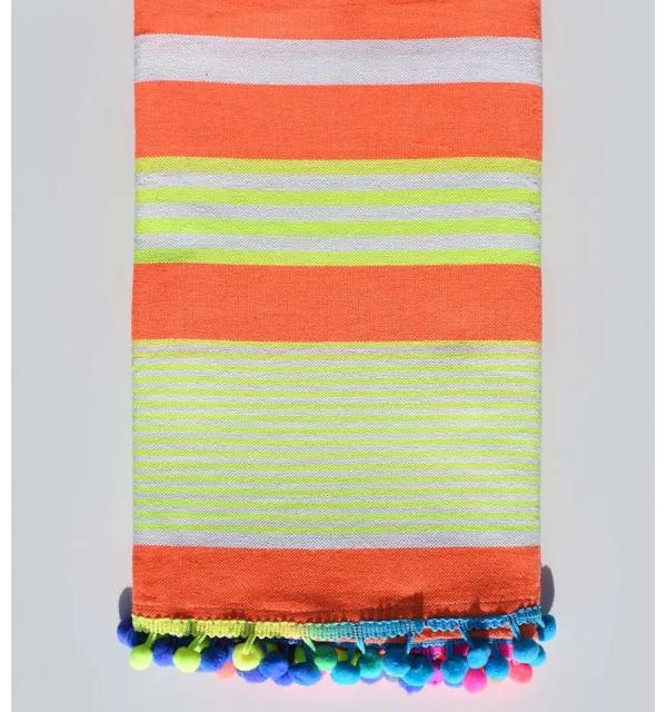 Telo mare arancione neon con strisce bianche e giallo fluo  - 1