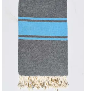 Telo mare piatta grigio scuro con strisce blu  - 1