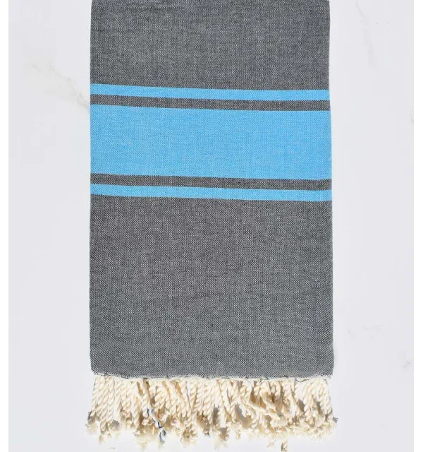 Telo mare piatta grigio scuro con strisce blu  - 1