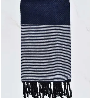 Fouta nido d'ape blu notte righe bianche Fouta Tunisia - 1