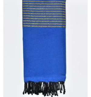Grande Fouta Blu a strisce Lurex dorato Fouta Tunisia - 1