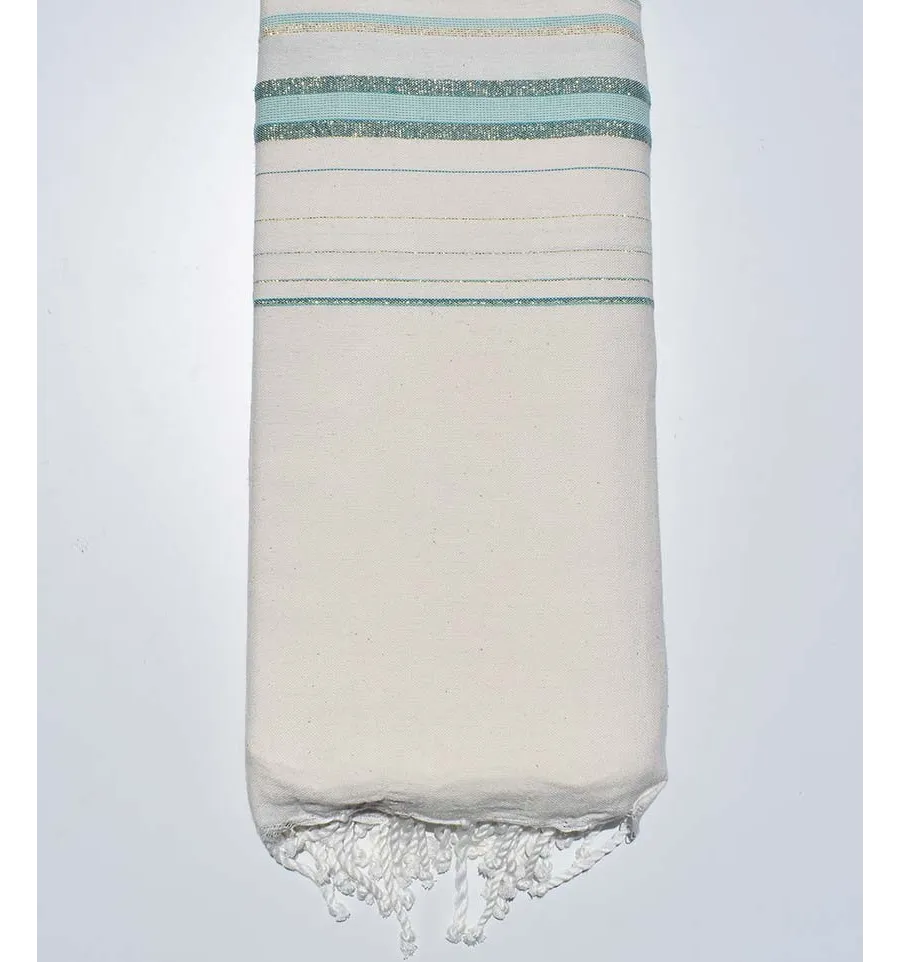 Grande fouta fadhila bianco crema chiaro, verde chiaro e anatra con lurex Fouta Tunisia - 2