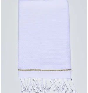 Telo mare in tinta unita bianco in lurex dorato alle estremità Fouta Tunisia - 1