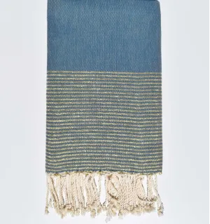 Telo mare piatto blu ottanio con lurex oro  - 1