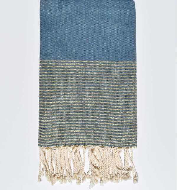 Telo mare piatto blu ottanio con lurex oro  - 1