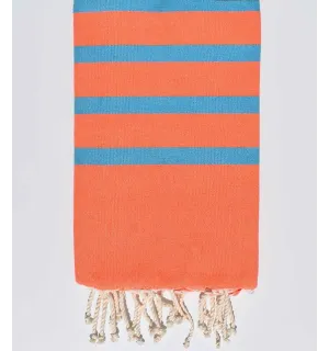 Telo mare piatto arancione e blu Fouta Tunisia - 1