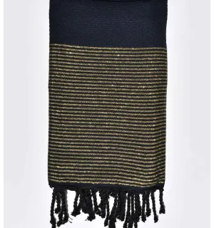 Telo mare in nido d'ape blu notte con lurex dorato  - 1