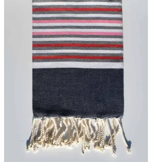 Telo mare per bambini blu notte, bianco, rosso, grigio e rosa chiaro Fouta Tunisia - 1