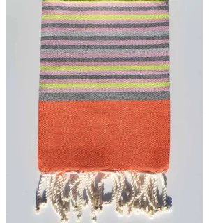 Telo mare per bambini arancione, grigio, rosa chiaro e giallo fluo Fouta Tunisia - 1