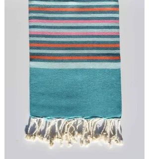 Telo mare per bambini verde acqua, verde mare, anatra, rosa chiaro e arancio Fouta Tunisia - 1