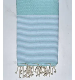 Telo mare nido d'ape turchese con strisce Fouta Tunisia - 1
