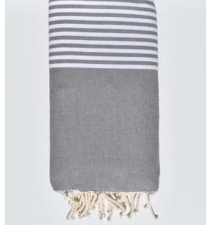Grande fouta grigio con strisce bianche  - 1