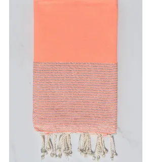 Telo mare piatto corallo neon con lurex Fouta Tunisia - 1
