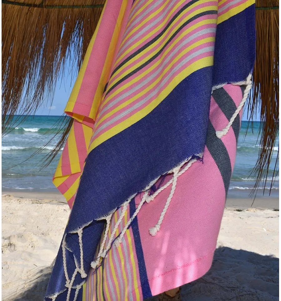 Telo mare 5 colori rosa, blu denim, giallo, grigio chiaro e antracite Fouta Tunisia - 6