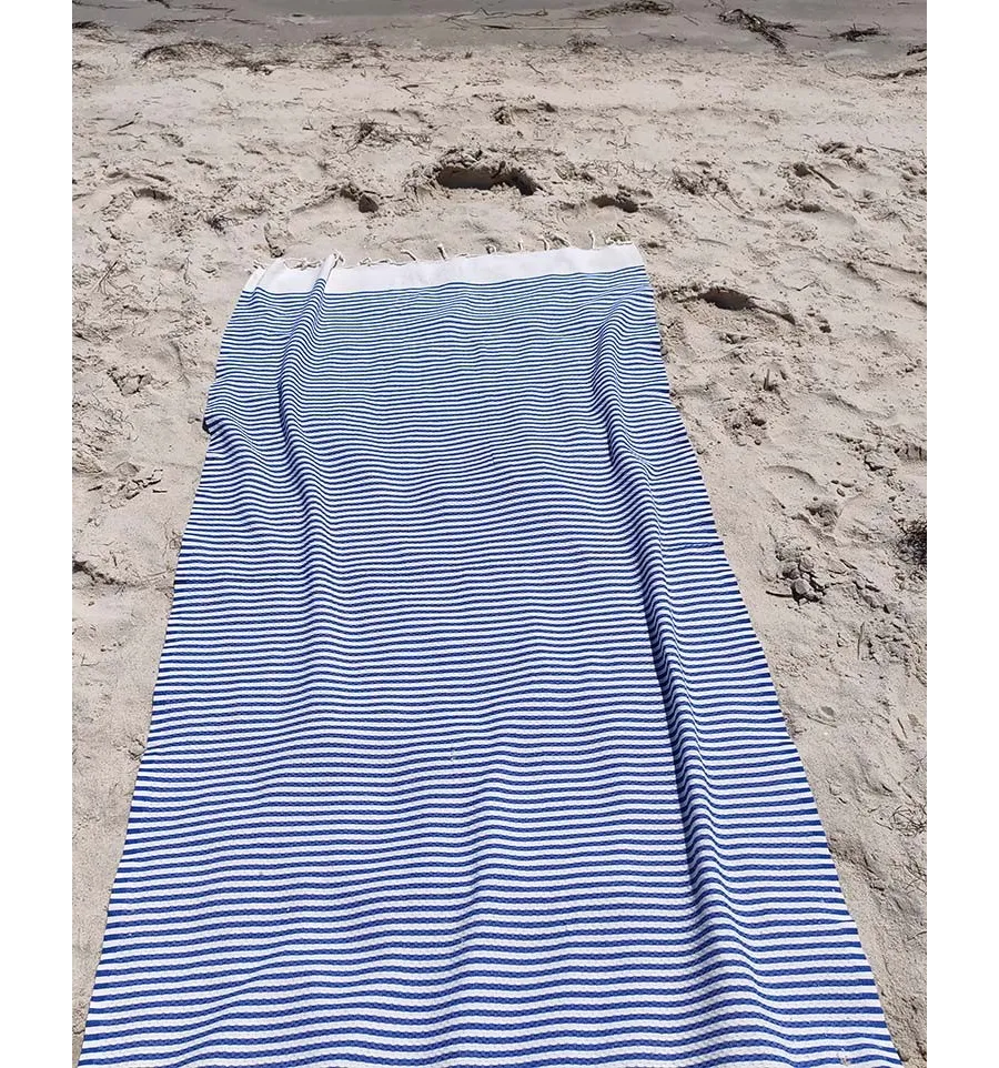 Fouta nido d'ape con strisce blu marino continue  - 3