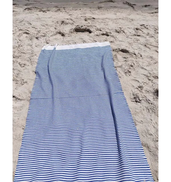 Fouta nido d'ape con strisce blu marino continue  - 3